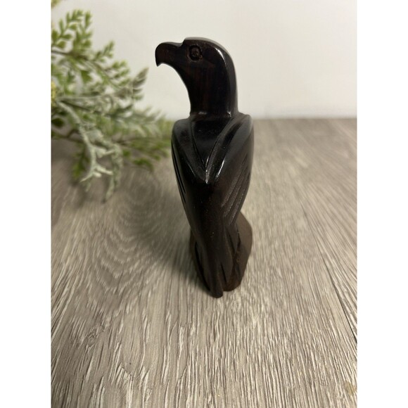 Vintage MCM Hand Carved Mahogany Wooden Eagle Figurine - Picture 2 of 6